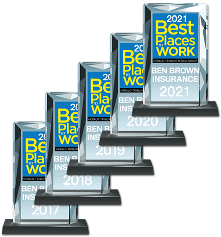 Ben Brown Insurance Sarasota Herald Tribune Best Places Awards 2017 2021 Stacked